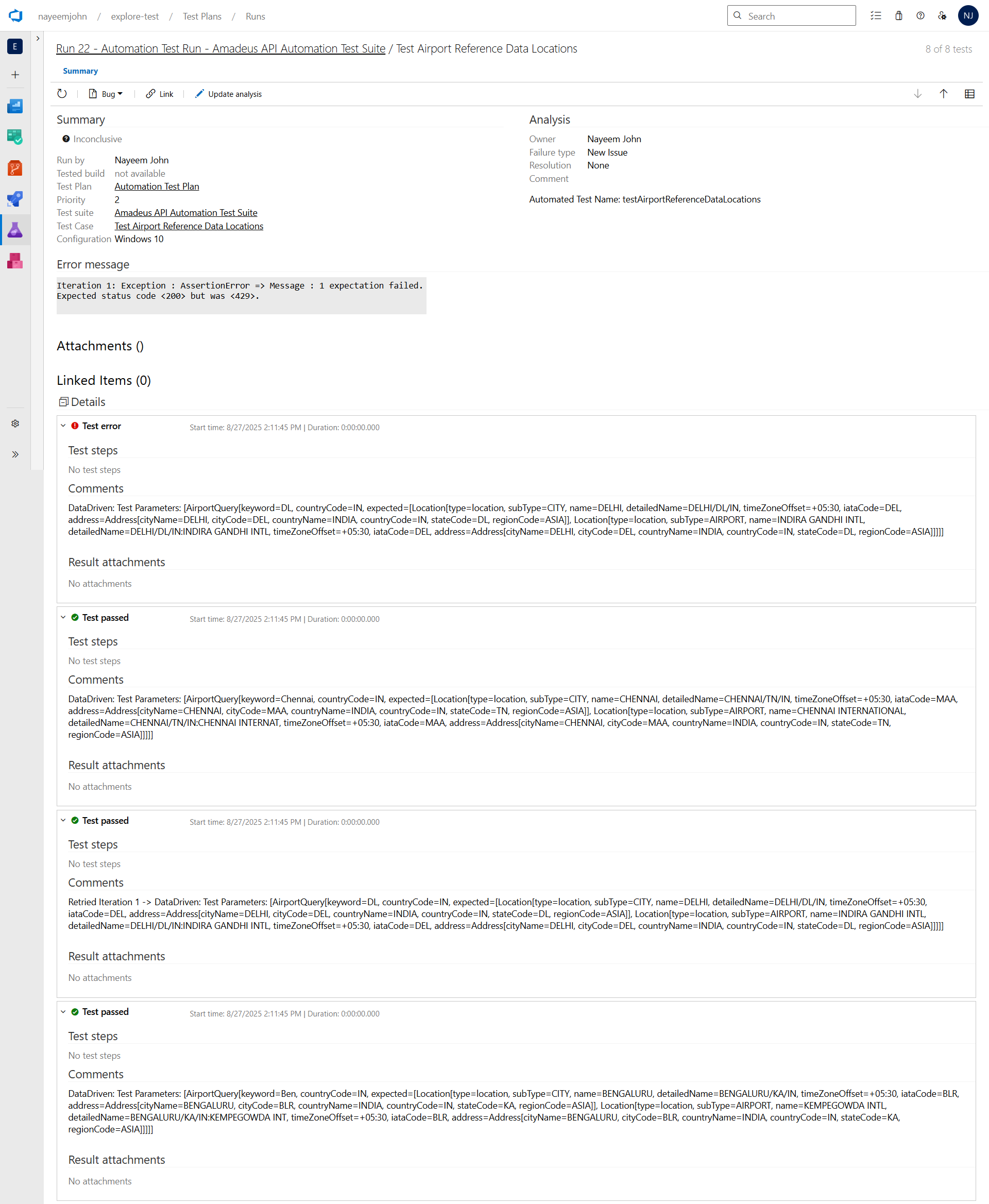 ADO Test Result Summary