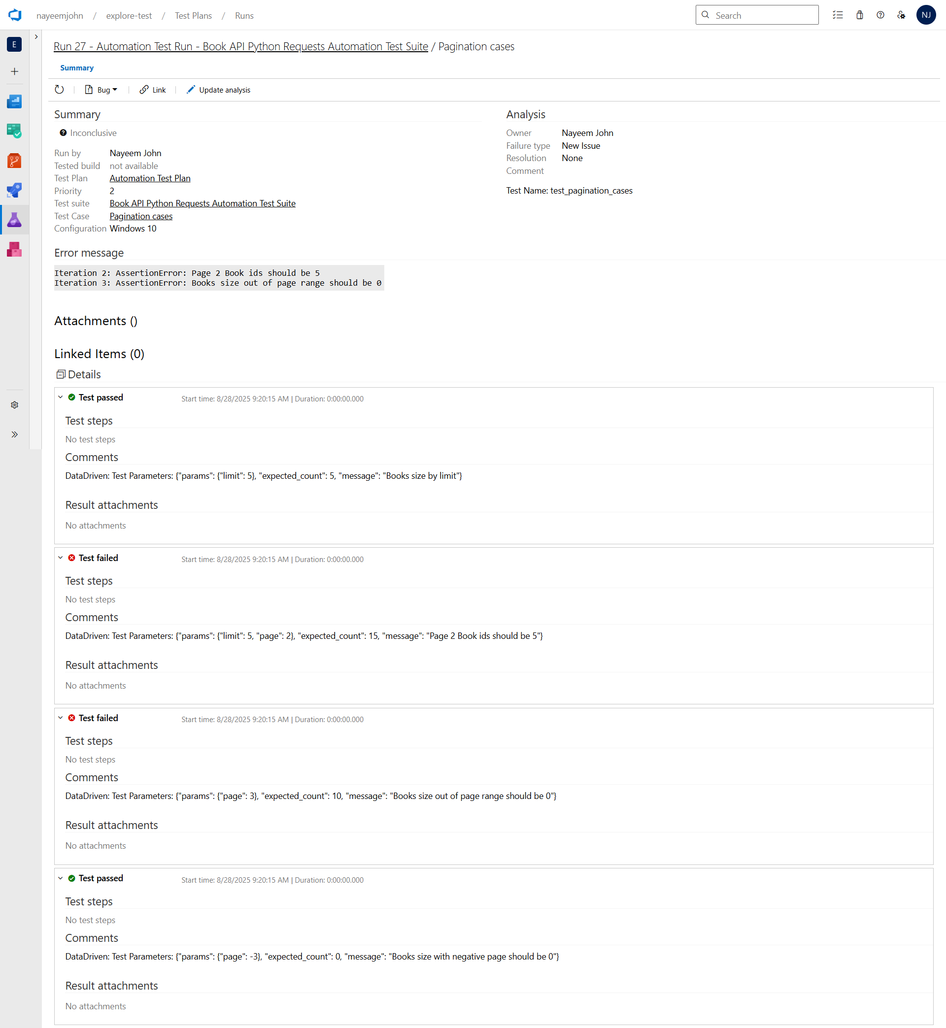 ADO Test Results